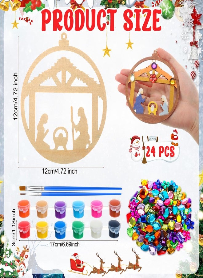 DoubleFill مجموعة أدوات صنع زينة ميلاد المسيح من دبل فيل، 24 قطعة، مناسبة للأطفال في الفصول الدراسية، زينة خشبية غير مكتملة لتعليق ميلاد المسيح، حرفة خشبية مسيحية للتلوين الذاتي لأنشطة الفنون المدرسية (دائرية) - Image 2